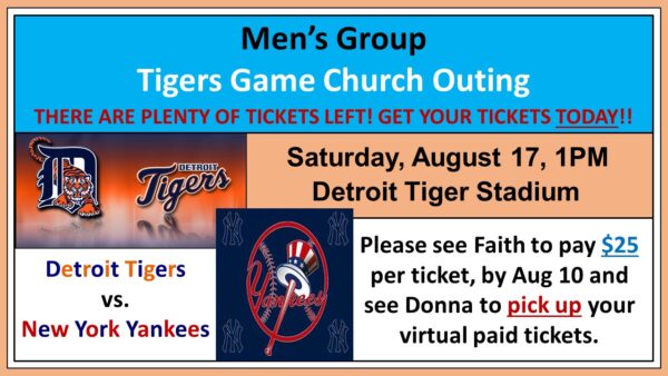 men's group tigers game church outing pay for your tickets revised 08 17 24